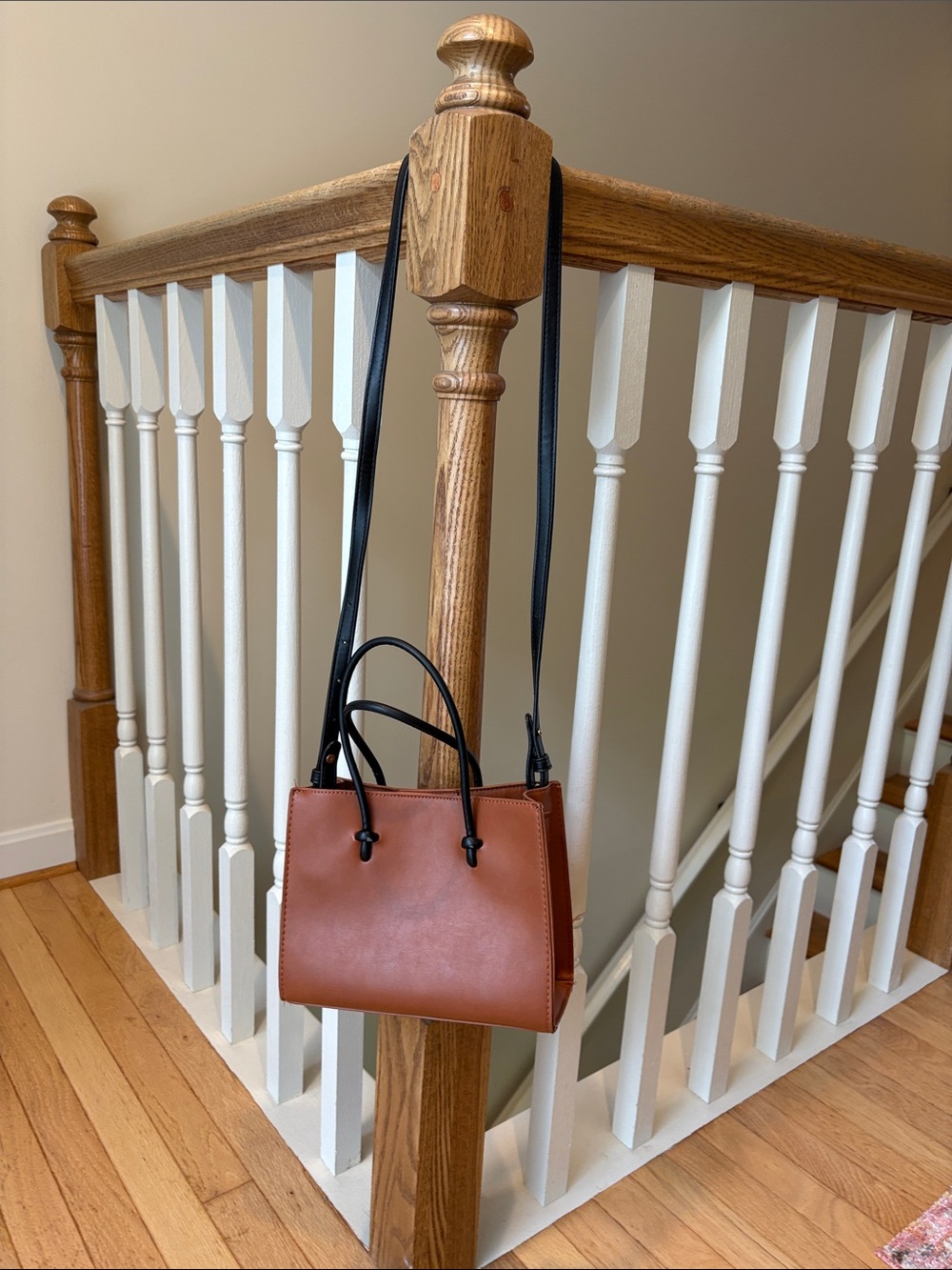 Anthropologie Classic Small Brown Leather Crossbody Bag with Black Straps